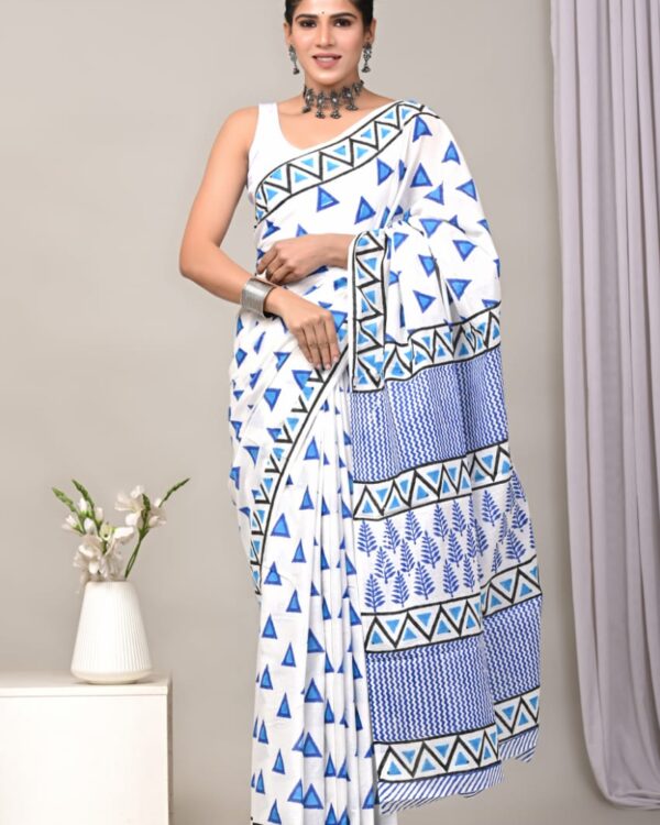 Cotton Mull Block Printed Saree CCTHA0007