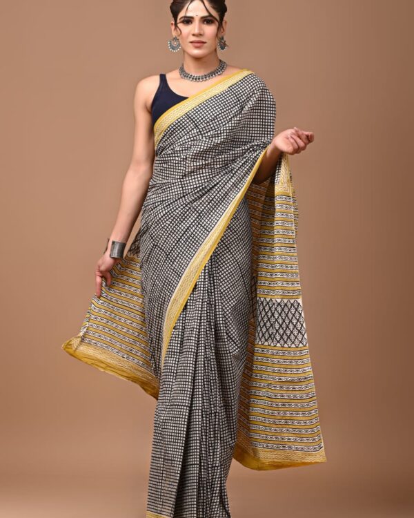 Cotton Mull Block Printed Saree CCTHA0010