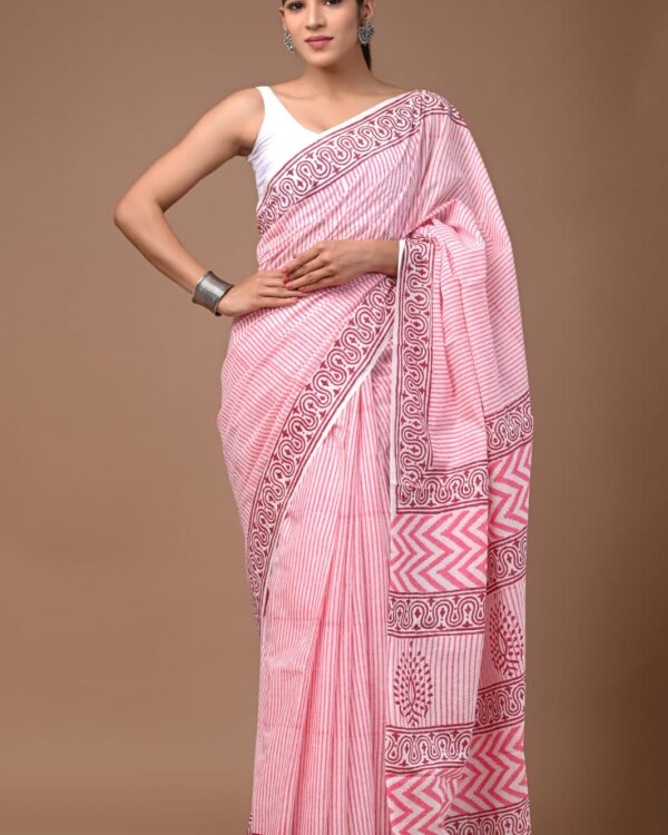 Cotton Mull Block Printed Saree CCTHA0011